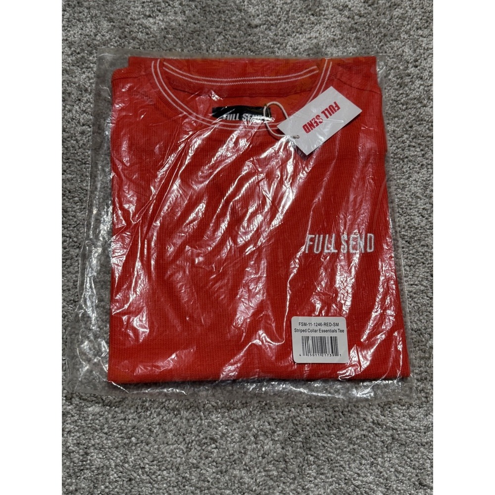 NEW Full Send Striped Collar Essentials Red T Shirt Size Small Waffle Ribbed‎